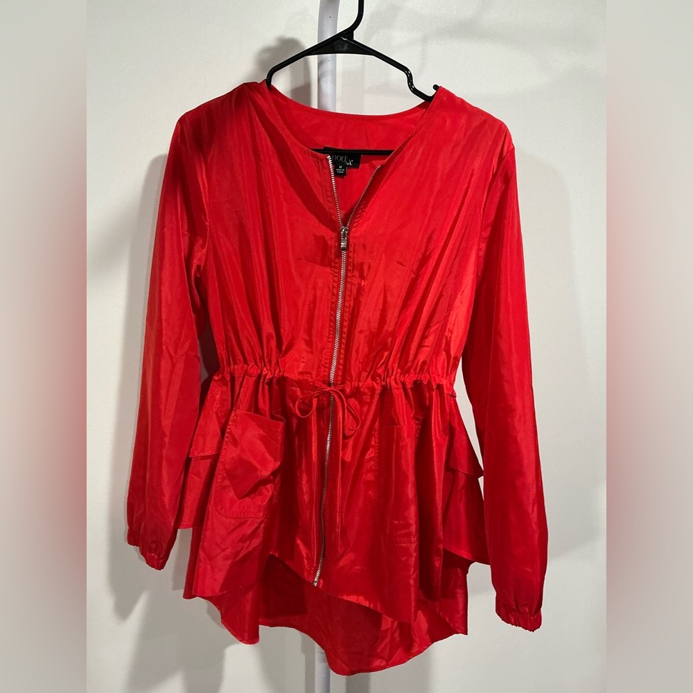 Vibrant Red Zip-Up Jacket With Drawstring Waist - image 1
